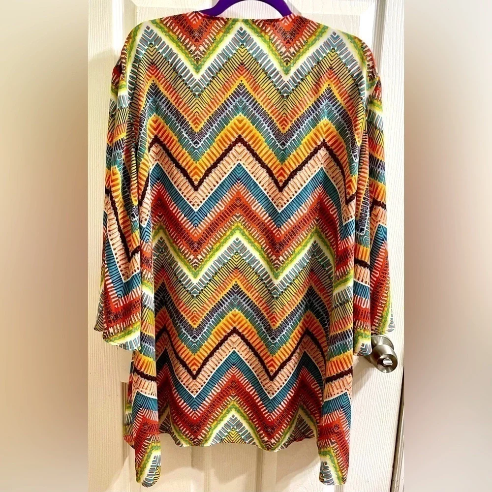 🌈 SYMMETRICAL CHEVRON MULTICOLOR Cover Up Resort Boho Geometric Wearable Art 3X
